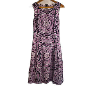 Talbots Fit and Flare Sleeveless Button Front Patterned Dress 100% Cotton Size 8